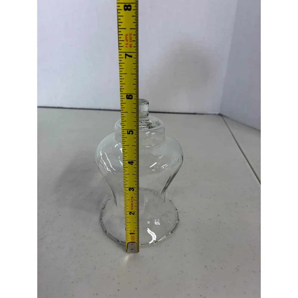 Clear Glass Hurricane Candle Shade Bell Scalloped Rim Decorative Finial 5.75in